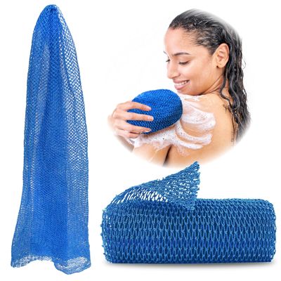 Adeton African Net Sponge, Exfoliating Body Scrubber, Body Exfoliator, Long Net Sponge, 17 Colors, Sapo, Shower Bath Accessories, Back Foot Scalp Scrub, Flat Dead Skin Remover Body Wash (Sky Blue)