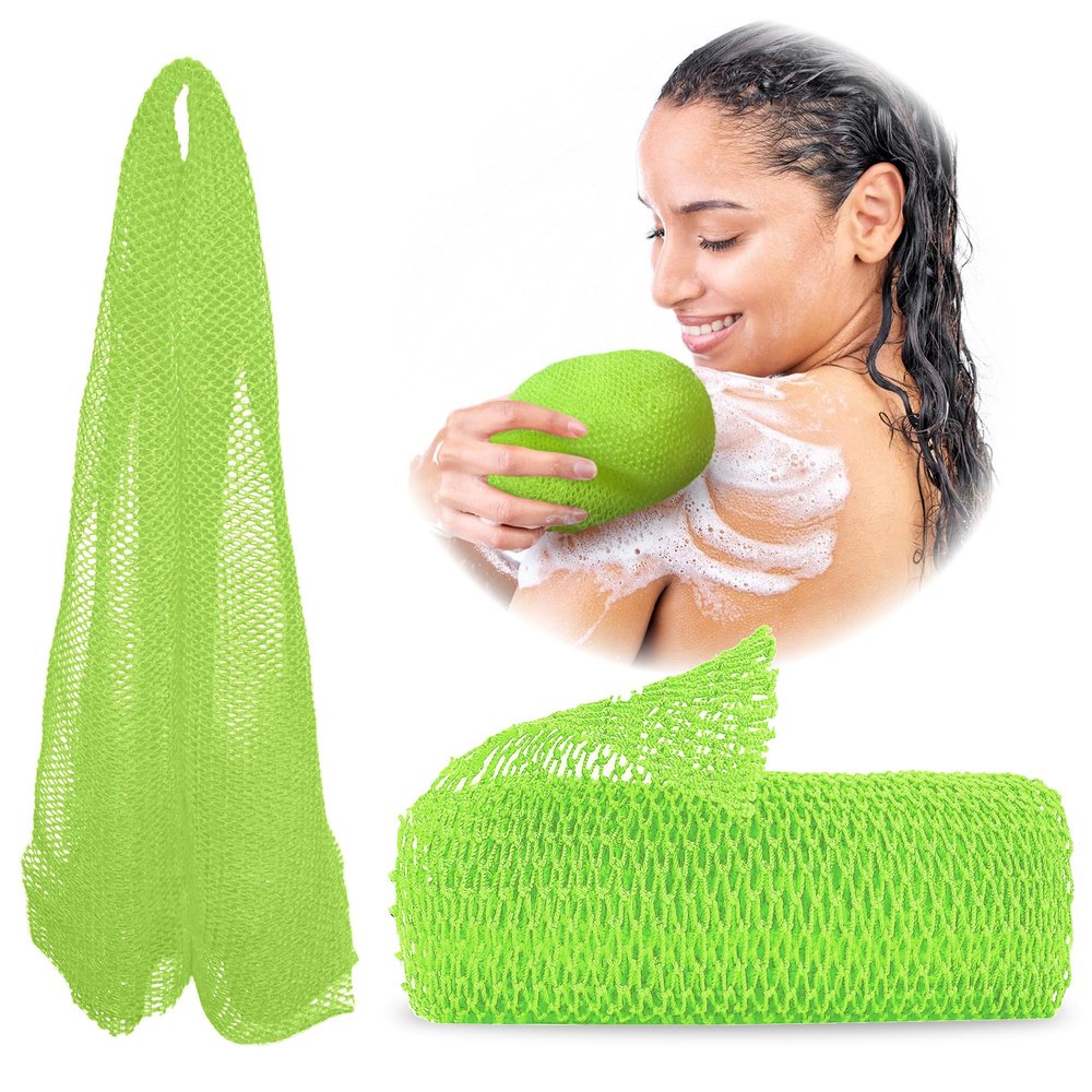 Adeton African Net Sponge, Exfoliating Body Scrubber, Body Exfoliator, Long Net Sponge, 17 Colors, Sapo, Shower Bath Accessories, Back Foot Scalp Scrub, Flat Dead Skin Remover Body Wash (Lemon)