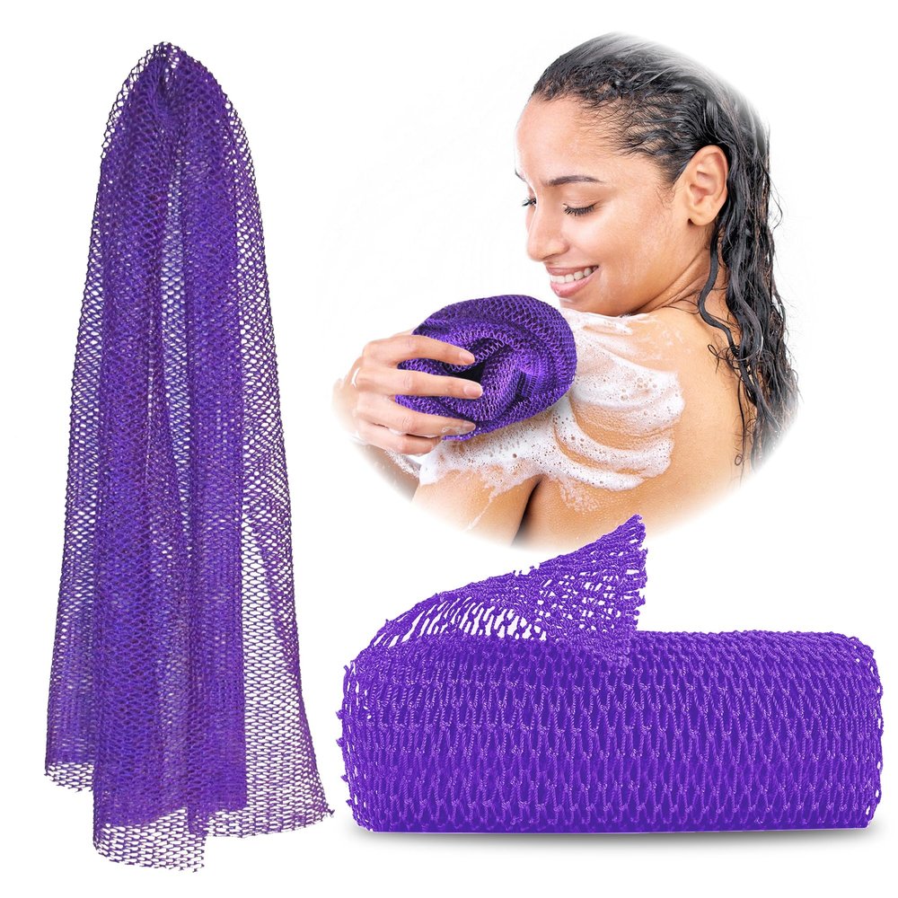 Adeton African Net Cloth, Long Net Sponge, Exfoliating Body Scrubber, Body Exfoliator, 17 Colors, Sapo, Shower Bath Accessories, Back Foot Scalp Scrub, Flat Dead Skin Remover, Body Wash (Purple)