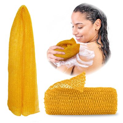 Adeton Sapo African Net Sponge, Authentic, Real, Exfoliating Bath Wash Cloth, Body Exfoliator, Long Sponge, Real, Shower Bath Accessories, Back Foot Scalp Scrub, Flat Dead Skin Remover (Golden Yellow)