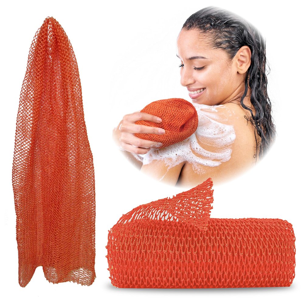 Adeton African Net Sponge, Exfoliating Body Scrubber, Body Exfoliator, Long Net Sponge, 17 Colors, Sapo, Shower Bath Accessories, Back Foot Scalp Scrub, Flat Dead Skin Remover Body Wash (Peach)
