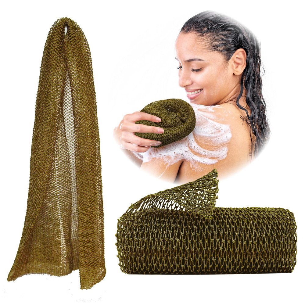 Adeton African Net Sponge, Authentic, Black Owned, Exfoliating Body Scrubber, Long Net Sponge, Body Exfoliator, Sapo, Shower Bath Accessories, Back Foot Scalp Scrub, Flat Dead Skin Remover (Dijon)