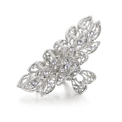 EVER FAITH Fancy Austrian Crystal Hair Claw Jaw Clips Pins, Vintage Flower Leaf Barrette Accessories Clip for Women Clear Silver-Tone