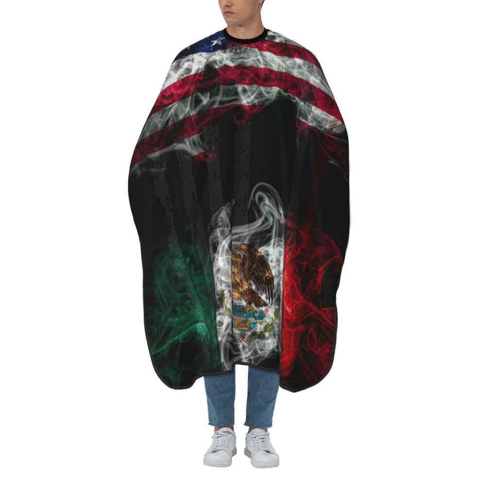 Mexico Mexican American Flag Barber Capeh,Waterproof Polyester Salon Hair Cutting Cape, Haircut Cape with Adjustable Elastic Neckline