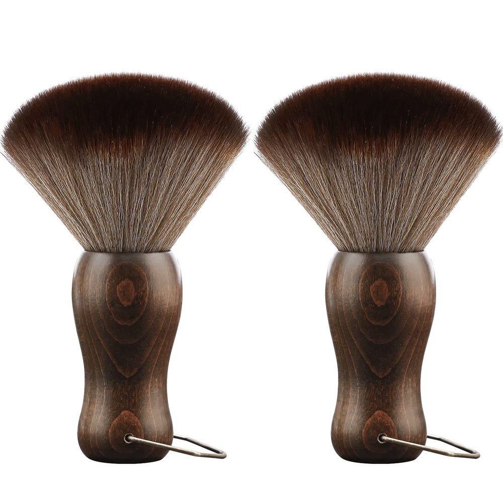 Barber Neck Duster Brush Wood Handle with Hook for Hair Cutting (2pc)