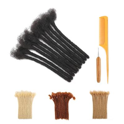 0.6cm Thickness 6 Inch 10 Strands 100% Real Human Hair Dreadlock Extensions for Man/Women Full Hand Handmade Loc Extensions Can Be Dyed and Bleached Soft Dreadlocks with Needle and Comb
