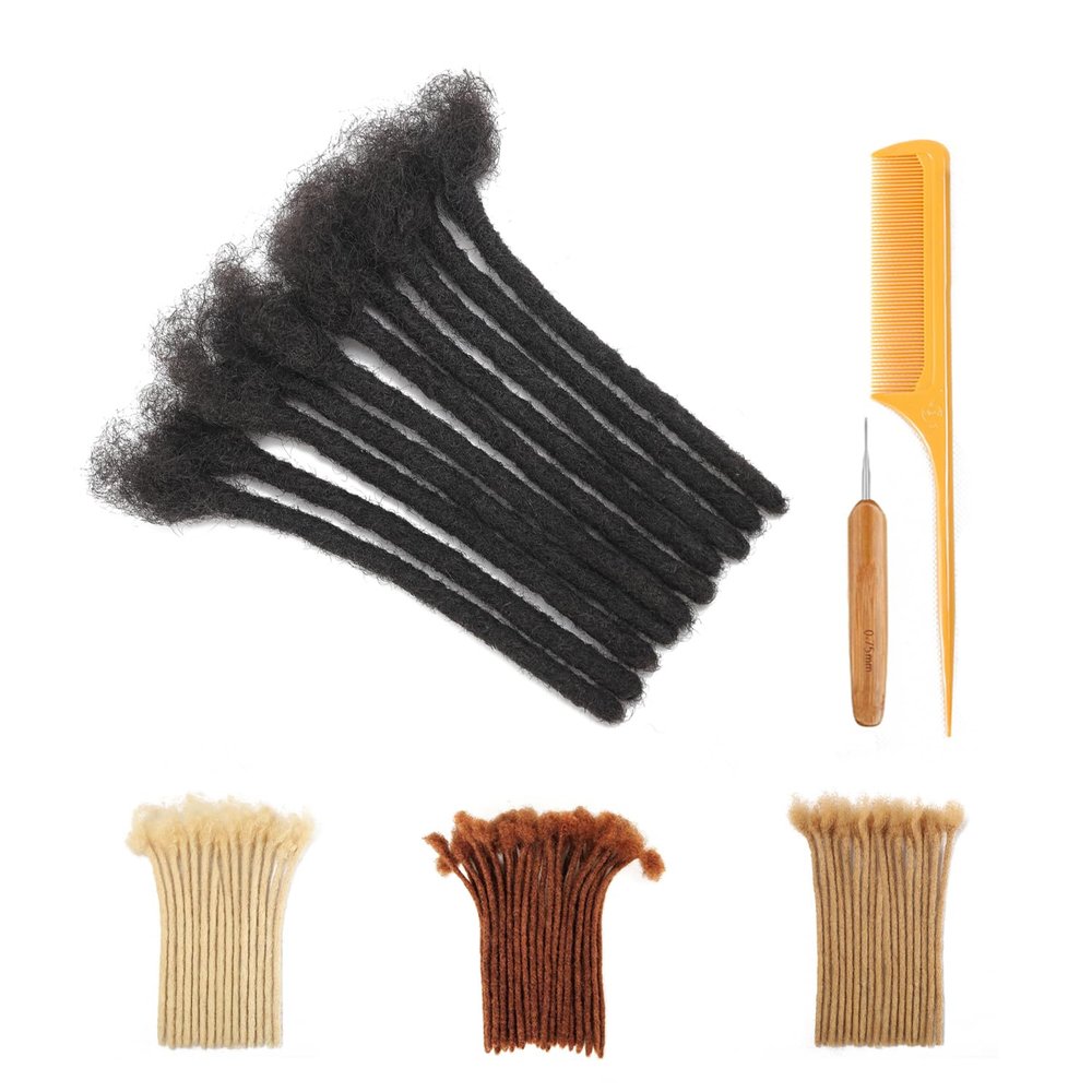 0.6cm Thickness 6 Inch 10 Strands 100% Real Human Hair Dreadlock Extensions for Man/Women Full Hand Handmade Loc Extensions Can Be Dyed and Bleached Soft Dreadlocks with Needle and Comb