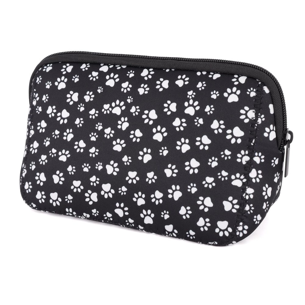 AJLTPA Cosmetic Bag Waterproof Neoprene Zipper Pouch Travel Portable Toiletry Makeup Bags Organizer Case for Women and Girls, Paw Print