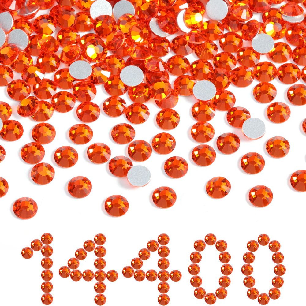 Beadsland Flatback Rhinestones Bulk,14400pcs Orange Rhinestones for Nails Crafts Clothes DIY Decoration, Hyacinth/Orange, SS10, 2.7-2.9mm
