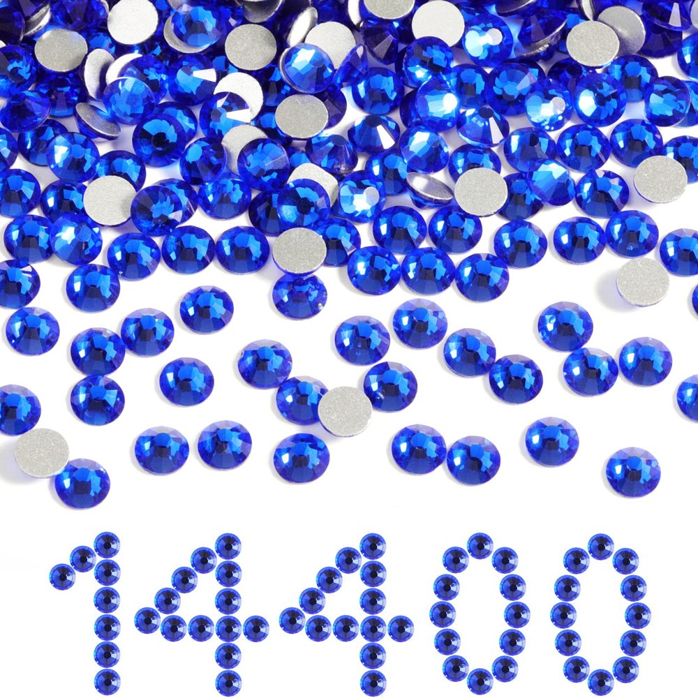 Beadsland Flatback Rhinestones Bulk,14400pcs Royal Blue Rhinestones for Nails Crafts Clothes DIY Decoration, Sapphire, SS10, 2.7-2.9mm