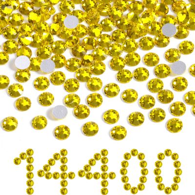 Beadsland Flatback Rhinestones Bulk,14400pcs Yellow Rhinestones for Nails Crafts Clothes DIY Decoration, Citrine/Lemon Yellow, SS16, 3.8-4.0mm