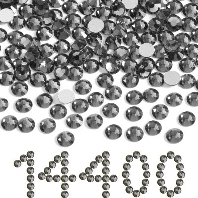 Beadsland Flatback Rhinestones Bulk,14400pcs Gray Rhinestones for Nails Crafts Clothes DIY Decoration, Black Diamond, SS16, 3.8-4.0mm