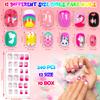 240 Pieces Fake Nails for Kids Girls Artificial Kids Press on Nails Full Cover Short Acrylic Stick On Nails False Nail Tips Kit for Children Little Girls Nail Art Decoration (Cute) view 2