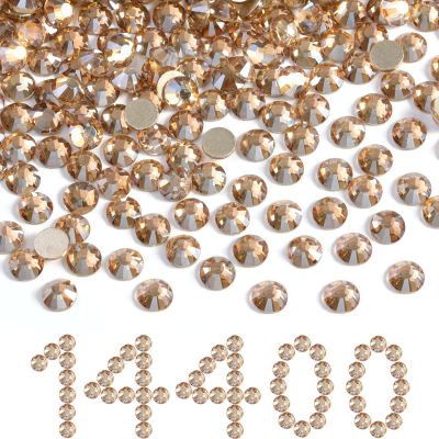 Beadsland Flatback Rhinestones Bulk,14400pcs Gold Rhinestones for Nails Crafts Clothes DIY Decoration, Golden Shadow, SS20, 4.6-4.8mm