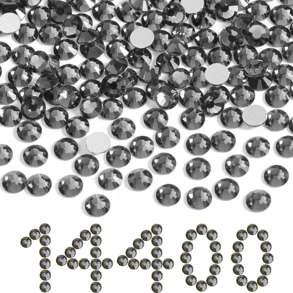 Beadsland Flatback Rhinestones Bulk,14400pcs Gray Rhinestones for Nails Crafts Clothes DIY Decoration, Black Diamond, SS20, 4.6-4.8mm
