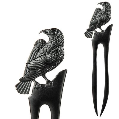 2pcs Viking Raven Prong Hair Fork Styling Pins Black Wicca Witch Hair Slide Renaissance Festival Hair Acceossories for Women