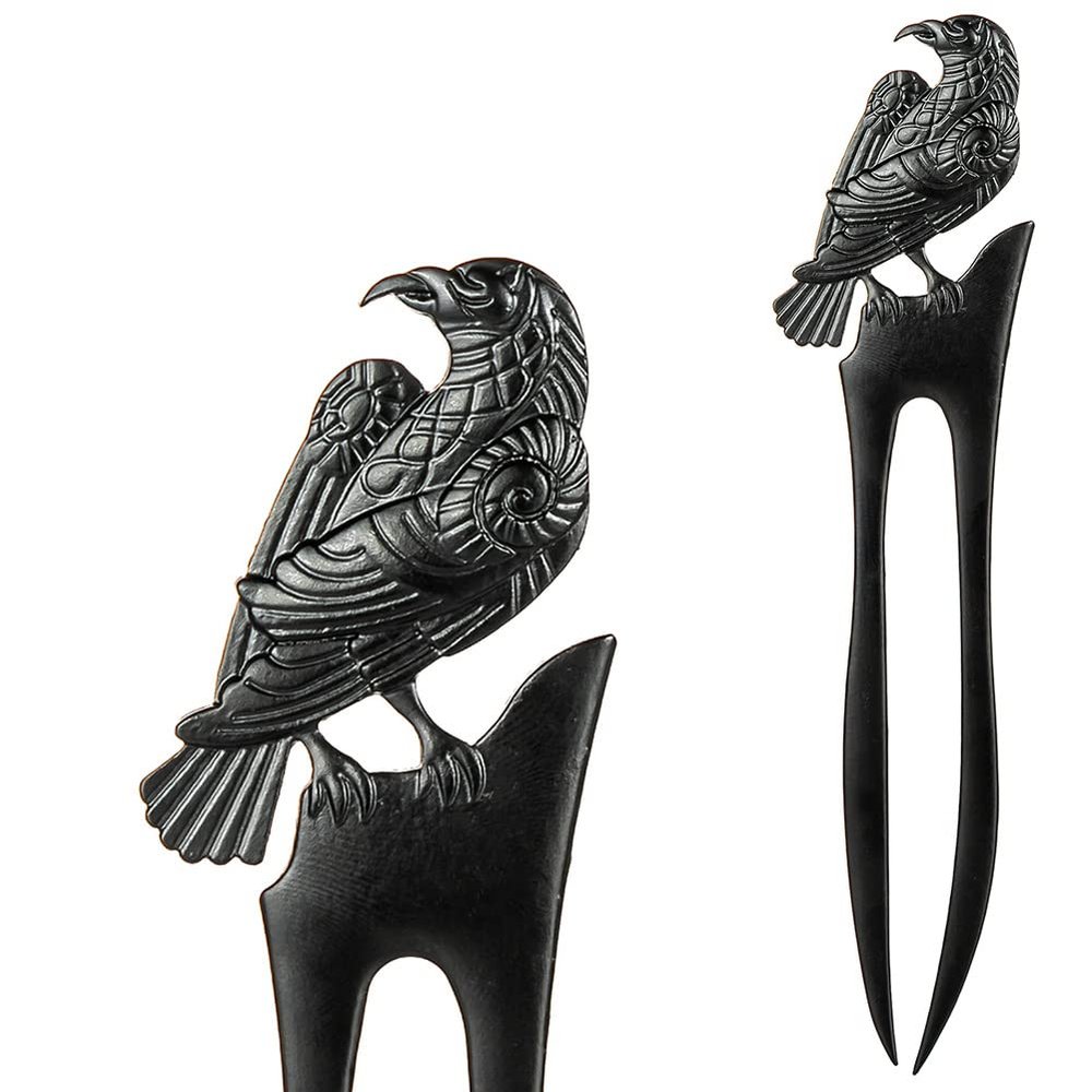 2pcs Viking Raven Prong Hair Fork Styling Pins Black Wicca Witch Hair Slide Renaissance Festival Hair Acceossories for Women
