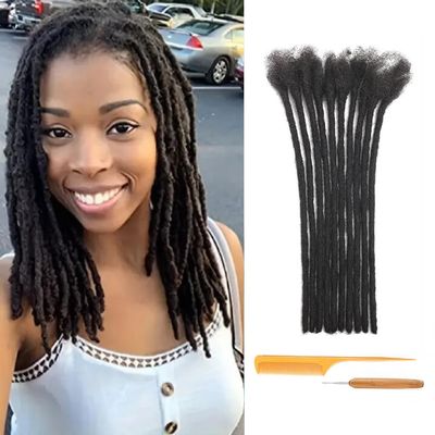 0.6cm Thickness 12 Inch 20 Strands Loc Extensions 100% Human Hair Dreadlock Extensions for Man/Women Full Hand Handmade Can Be Dyed and Bleached Soft Dreadlocks with Needle and Comb