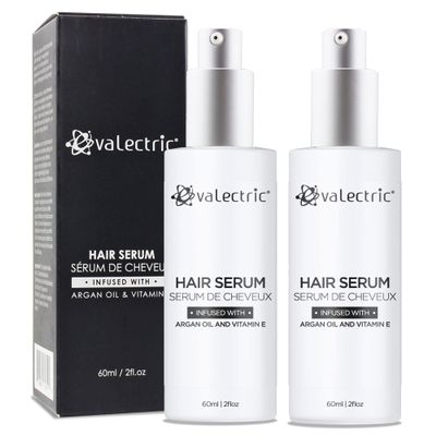 Evalectric Argan Oil Hair Serum - For Dry, Damaged, Curly or Frizzy Hair - Boosts Shine and Straightening - Contains Argan and Vitamin E - Suits All Hair Types - 2 Fl. Oz. (2 Pack)