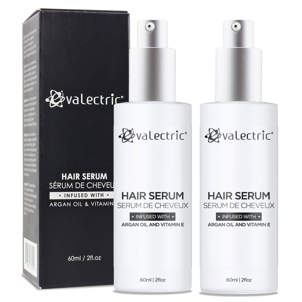 Evalectric Argan Oil Hair Serum - For Dry, Damaged, Curly or Frizzy Hair - Boosts Shine and Straightening - Contains Argan and Vitamin E - Suits All Hair Types - 2 Fl. Oz. (2 Pack)