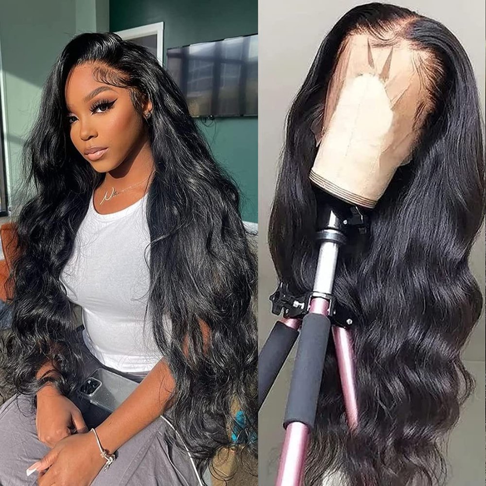 13x4 Body Wave Lace Front Wigs 32 Inch HD Transparent Lace Front Wigs for Black Women Human Hair 180% Density Glueless Wigs Human Hair Pre Plucked with Baby Hair Natural Black