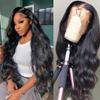 13x4 Body Wave Lace Front Wigs 32 Inch HD Transparent Lace Front Wigs for Black Women Human Hair 180% Density Glueless Wigs Human Hair Pre Plucked with Baby Hair Natural Black view 1