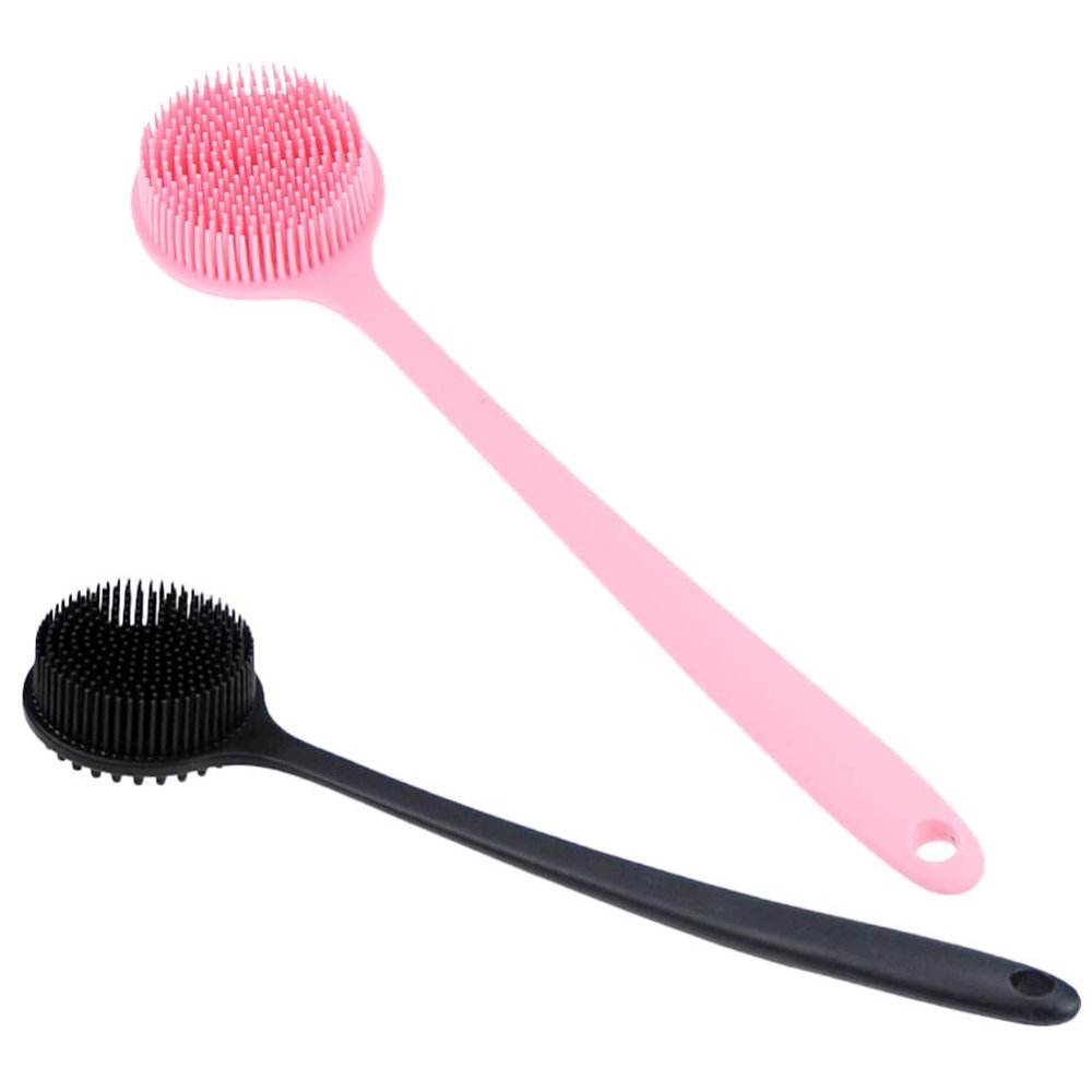 KALLORY 2pcs Handle Silicone Body Brush Gentle Exfoliating Shower Scrubber for Back Soft Silicone Bathing Brush for Deep Cleaning Convenient Bath Accessories
