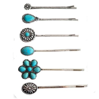 6PCS Decorative Bobby Pin for Women Girls Turquoise Retro Hair Pins Vintage Hair Clips Headwear Styling Tools Hair Accessories for Women