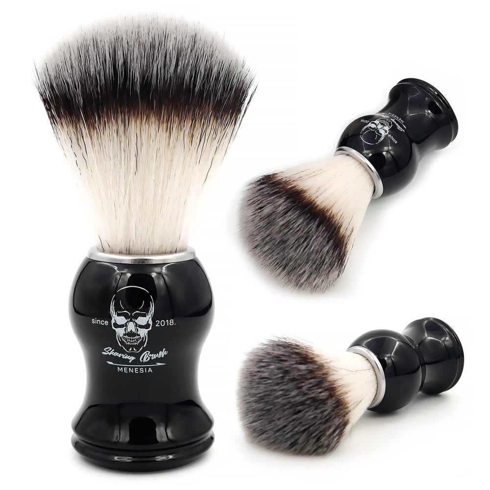 Menesia Shaving Brush for Men, Black Handle Men's Shave Cream & Soap Brush (skull)