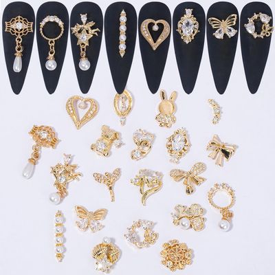 HNUIX Nail Charms and Gems - Gold Copper Zircon, Multiple Shapes 3D Dangle, Metal Jewelry Rhinestones for Nails (20pieces C Set)