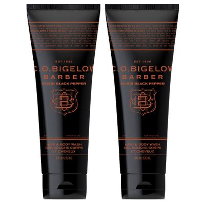 C.O. Bigelow Elixir Black Pepper Hair & Body Wash for Men, Pack of 2 Bourbon & Sandalwood Scented Men's 2 in 1 Shampoo & Body Wash, 8 Fl Oz