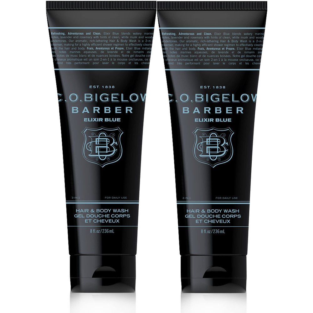 C.O. Bigelow Elixir Blue Hair & Body Wash for Men, Pack of 2 Men's Watery Marine Moisturizing 2 in 1 Shampoo & Body Wash, 8 Fl Oz