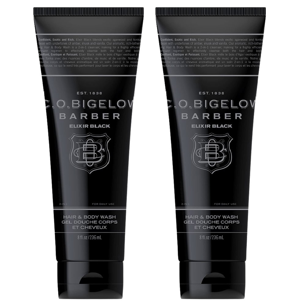 C.O. Bigelow Elixir Black Hair & Body Wash for Men, Pack of 2 Musk & Vanilla Scented Men's 2 in 1 Shampoo & Body Wash, 8 Fl Oz