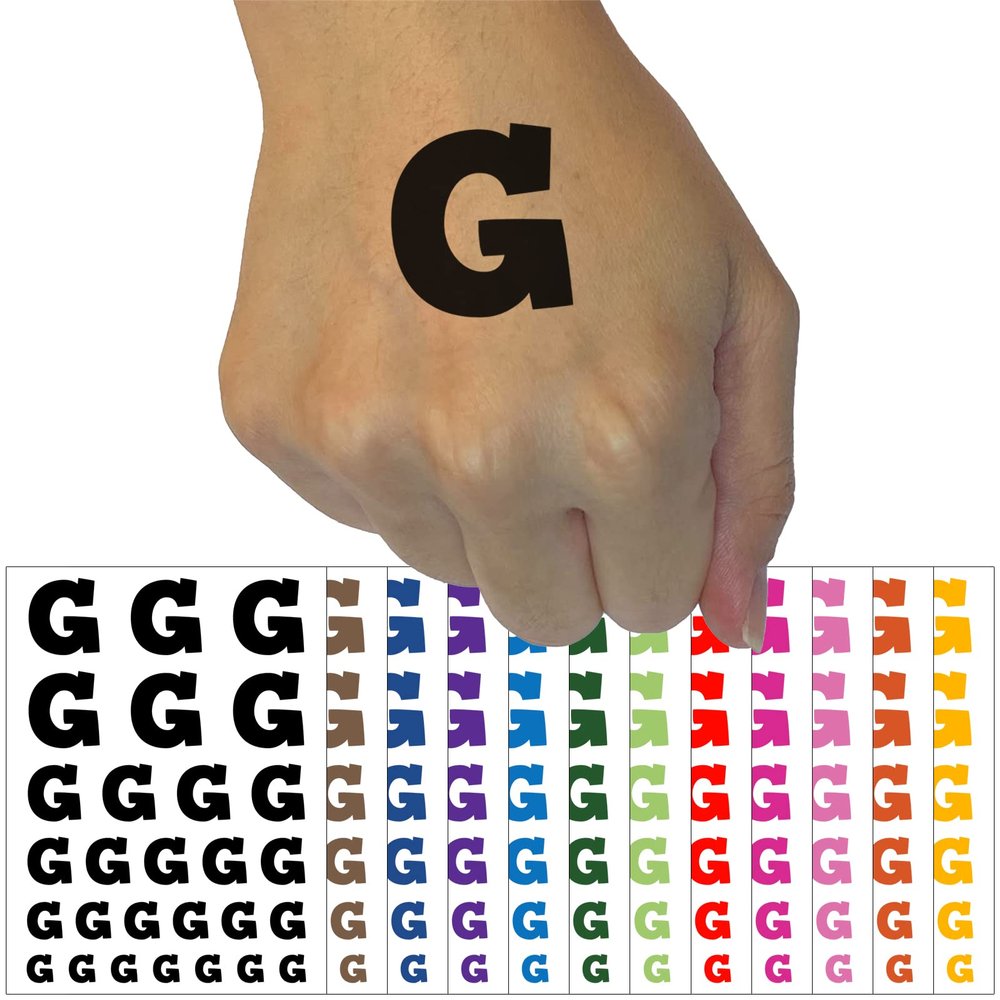 Letter G Uppercase Fun Bold Font Temporary Tattoo Water Resistant Fake Body Art Set Collection - Light Blue (One Sheet)