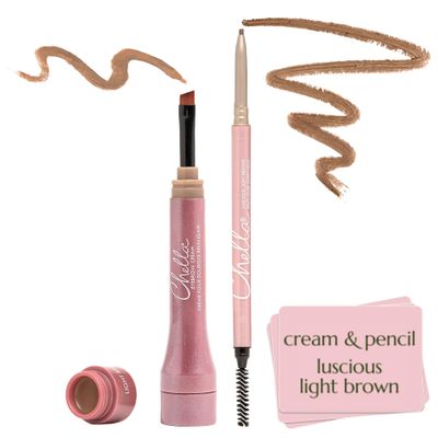 Chella Eyebrow Perfecting Duo: Eyebrow Pencil (Light Brown) & Eyebrow Cream (Light Brown) Bundle for Defined, Fuller Brows