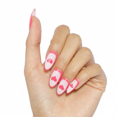 PaintLab Press-On Nails Manicure Kit, Heartbeat - Almond, 24-Piece Set, Long-Lasting Fake Nails with Glue, File, Prep Pad & Cuticle Stick