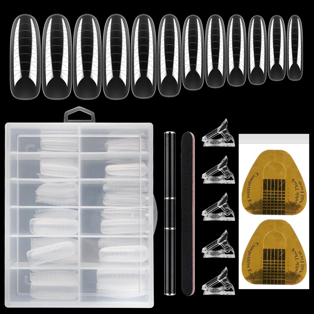 LIONVISON Poly Gel Nail Forms: 120Pcs Coffin Shape Nail Forms for Builder Gel Reusable - 12 Sizes Extension Acrylic Nail Molds Sets - False Nail Tips for Manicure Nail Art Design Salon DIY