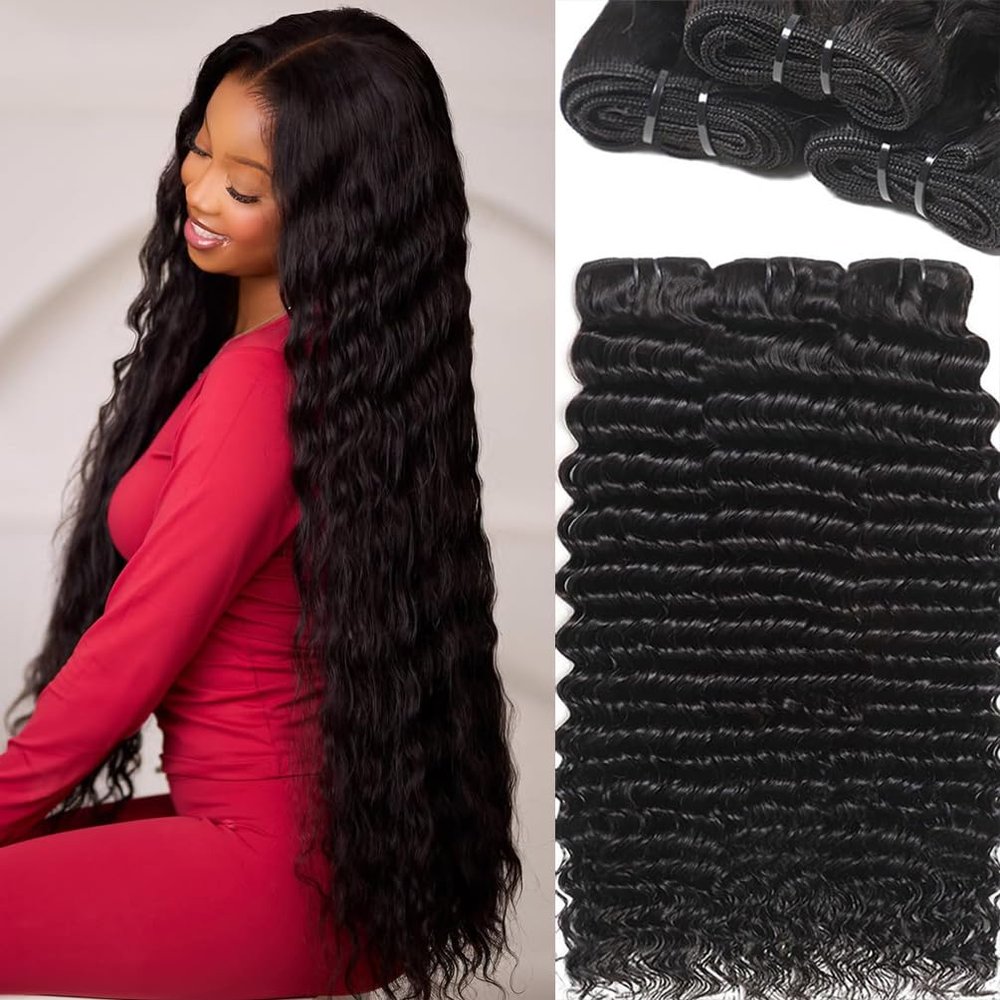 12A 4 Bundles Water Wave Human Hair (18 20 22 24 Inch) 100% Unprocessed Weave Brazilian Human Hair Bundles Full And Thick Virgin Hair Extensions Natural Color