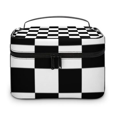 Makeup Bag, I Bleed Racing Check Black White Checkered Custom Travel Cosmetic Bag Makeup Organizer Case Large Capacity Portable Zipper Toiletry Bag Travel Organizer Accessories