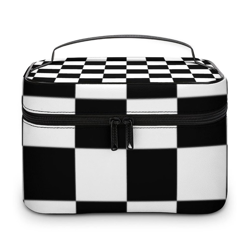 Makeup Bag, I Bleed Racing Check Black White Checkered Custom Travel Cosmetic Bag Makeup Organizer Case Large Capacity Portable Zipper Toiletry Bag Travel Organizer Accessories