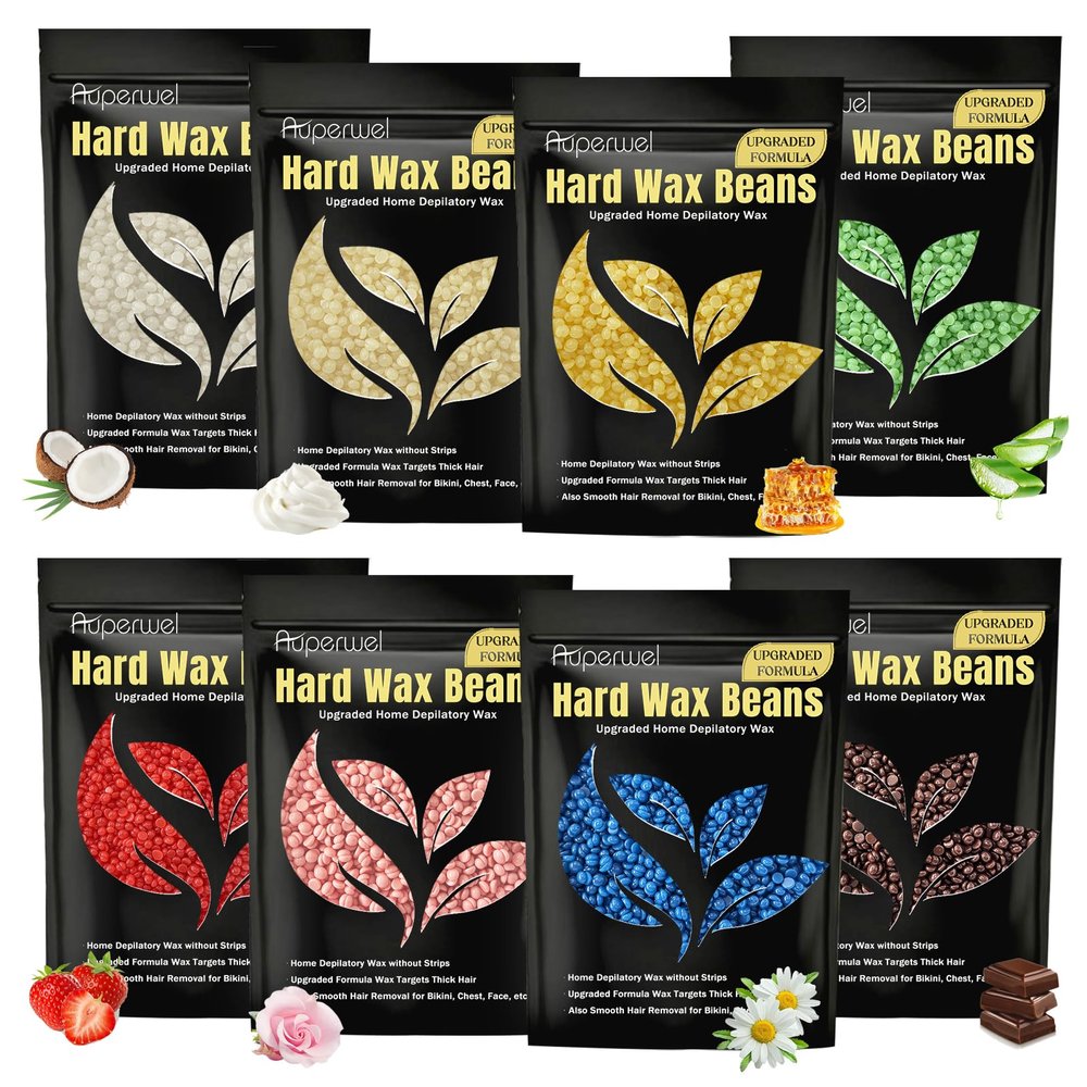 Wax Beads, 1.76lb / 800g Hard Wax Beads Coarse Hair Formula Hard Wax for Hair Removal and Senstive Skin, Wax Beads for Face, Brazilian Bikini,Body Waxing (8 Scents)