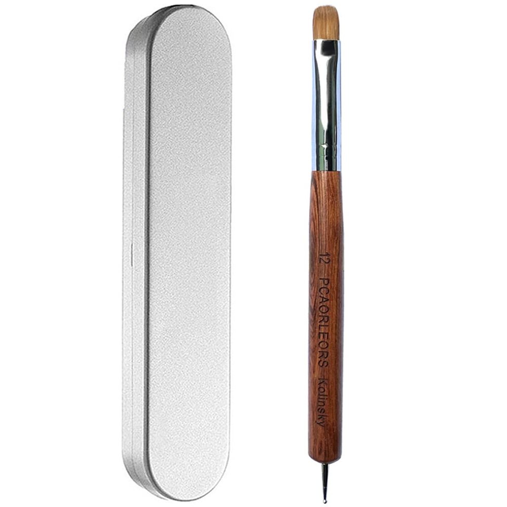 PCAORLEORS Acrylic Nail Brush with 100% Pure Mink Hair and Wooden Handle, Professional Gel French Brush for Acrylic Applying #8,10,12,14,16 (#14)