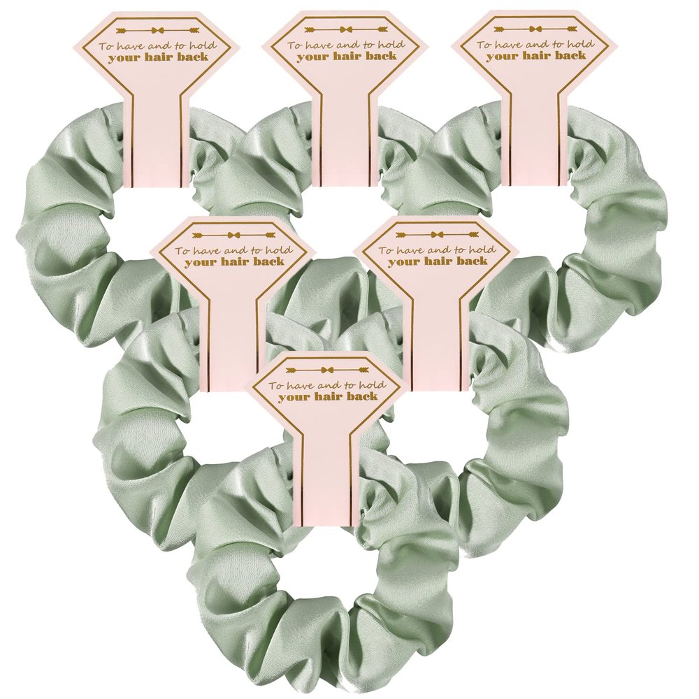 Loanzeg Satin Bridesmaid Scrunchies Bachelorette Hair Ties Set of 6 Bridal Shower No Damage Hairties ideas Gift for Wedding Party Favors Bridesmaid Proposal Gifts (Sage Green)