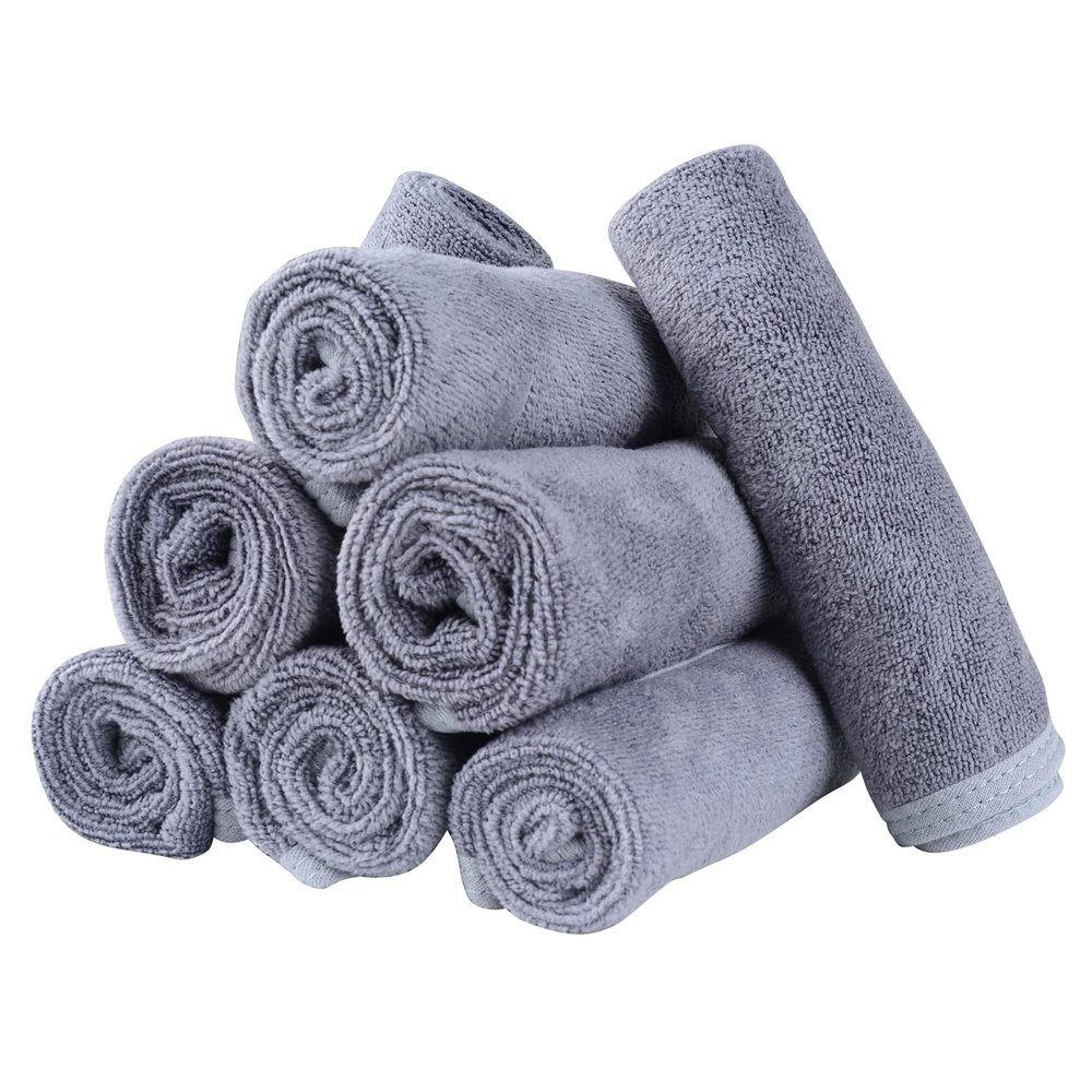 Mars wings Microfiber Facial Cloths (Facial Towels), 8 Pack (12 x 12 inch), Super Absorbent, Quick Drying Fast, Soft, Eco-Friendly, for Facial Wash Cleansing, Make-up Removal, Baby and Travel (Grey)
