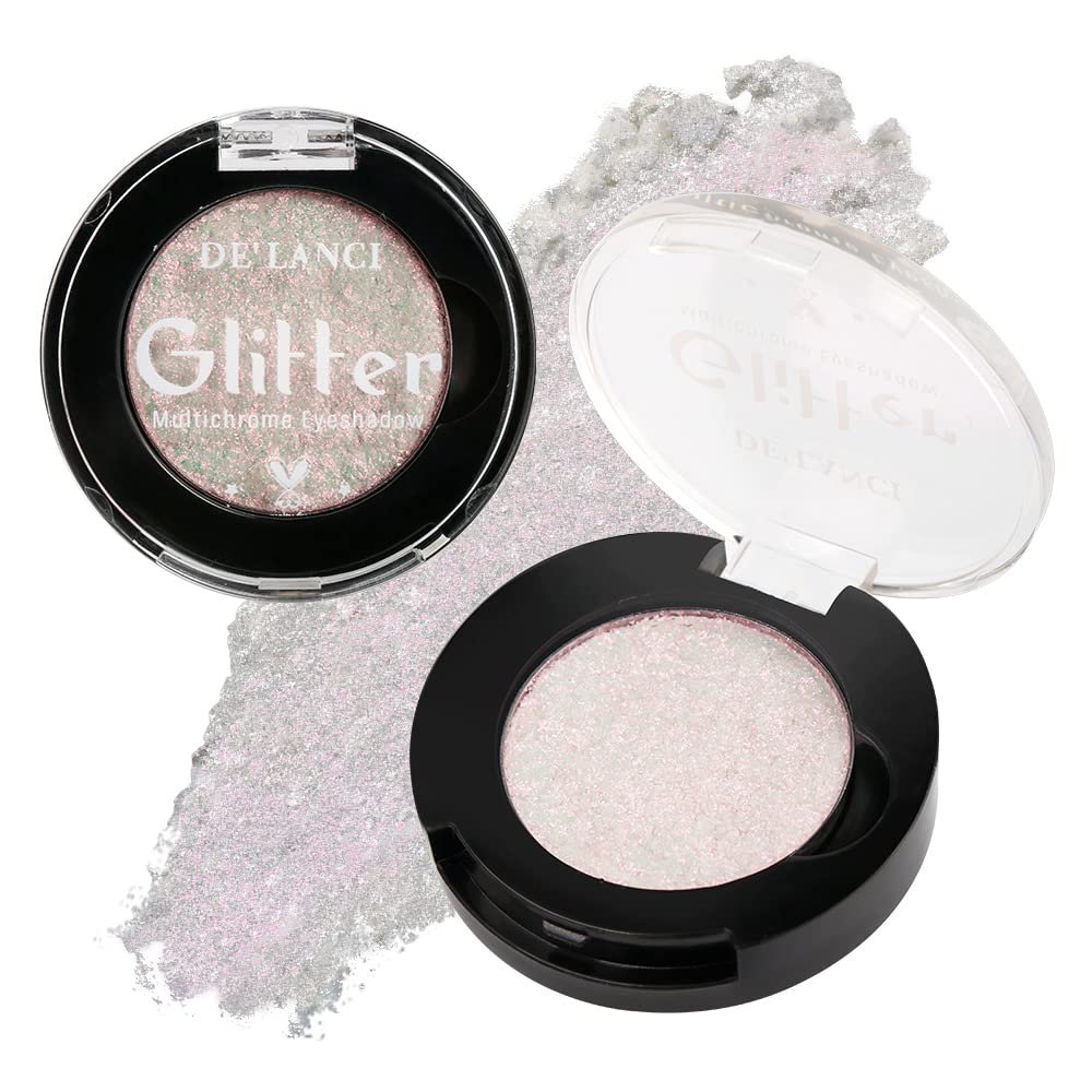Afflano Glitter Eyeshadow Sparkle Shimmer Eye shadow Makeup, Intense Color Shifting Duo Chrome Eyeshadow, Holographic High Pigmented Multichrome Eye shadow, Chameleon Pink Face Highlighter Makeup