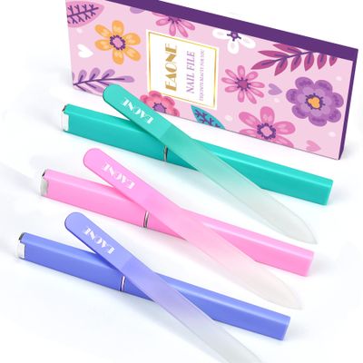 EAONE Crystal Glass Nail File with Case 3 Pack, Double-Sided Etched Fingernail Files for Natural Nails Professional Footnail Care Tool, Stocking Stuffers for Women Girls Gifts