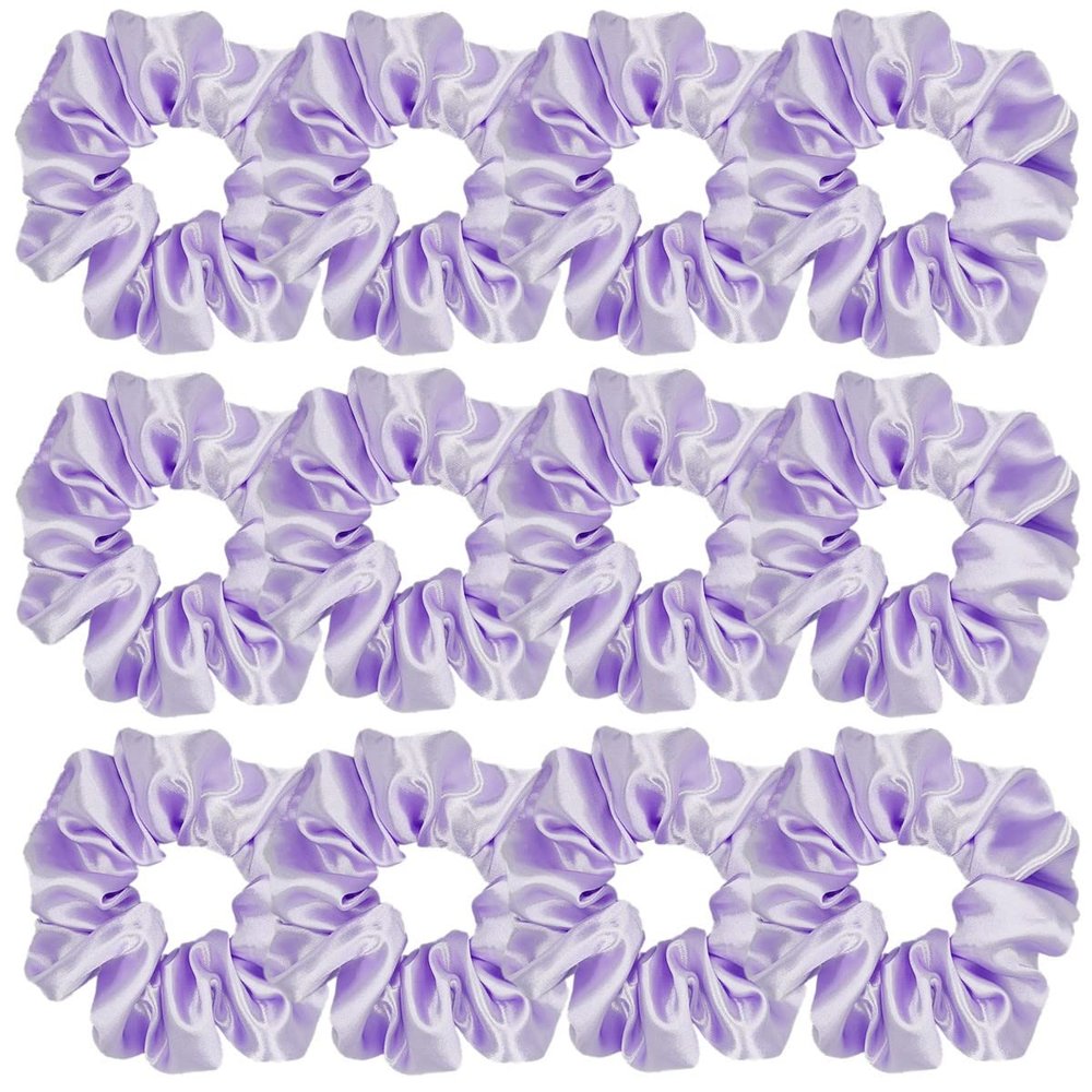 Sufermoe 12 Pcs Satin Silk Hair Scrunchies, Light Purple (4.5 Inch) Soft Hair Ties for Women and Girls - Versatile Hair Accessories for Hairstyles, Ponytails, Bows, and Bracelets
