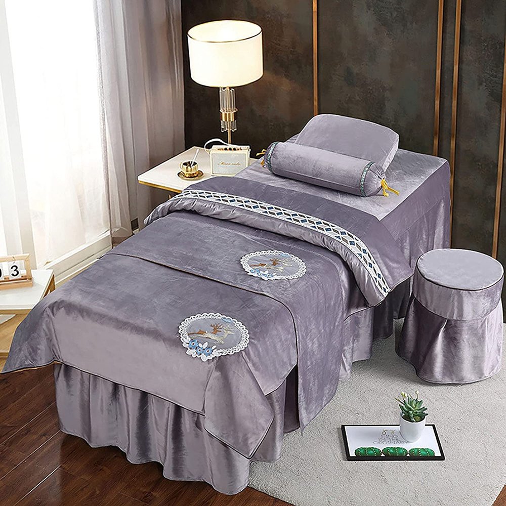 MIPOPS 4-Piece Flannel Massage Table Sheet Set, Waterproof Massage Table Cover, Protective Spa Treatment Sheet Set for Massage Tables, Machine Washable(C,190x80cm(75x31inch))