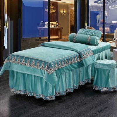 MIPOPS 4-Piece Waterproof Massage Table Sheet Set, Beauty Bedspreads Solid Color Salon Spa Massage Bed Cover for Body Fumigation Physiotherapy Massage Bed Cover(I,190x80cm(75x31inch))