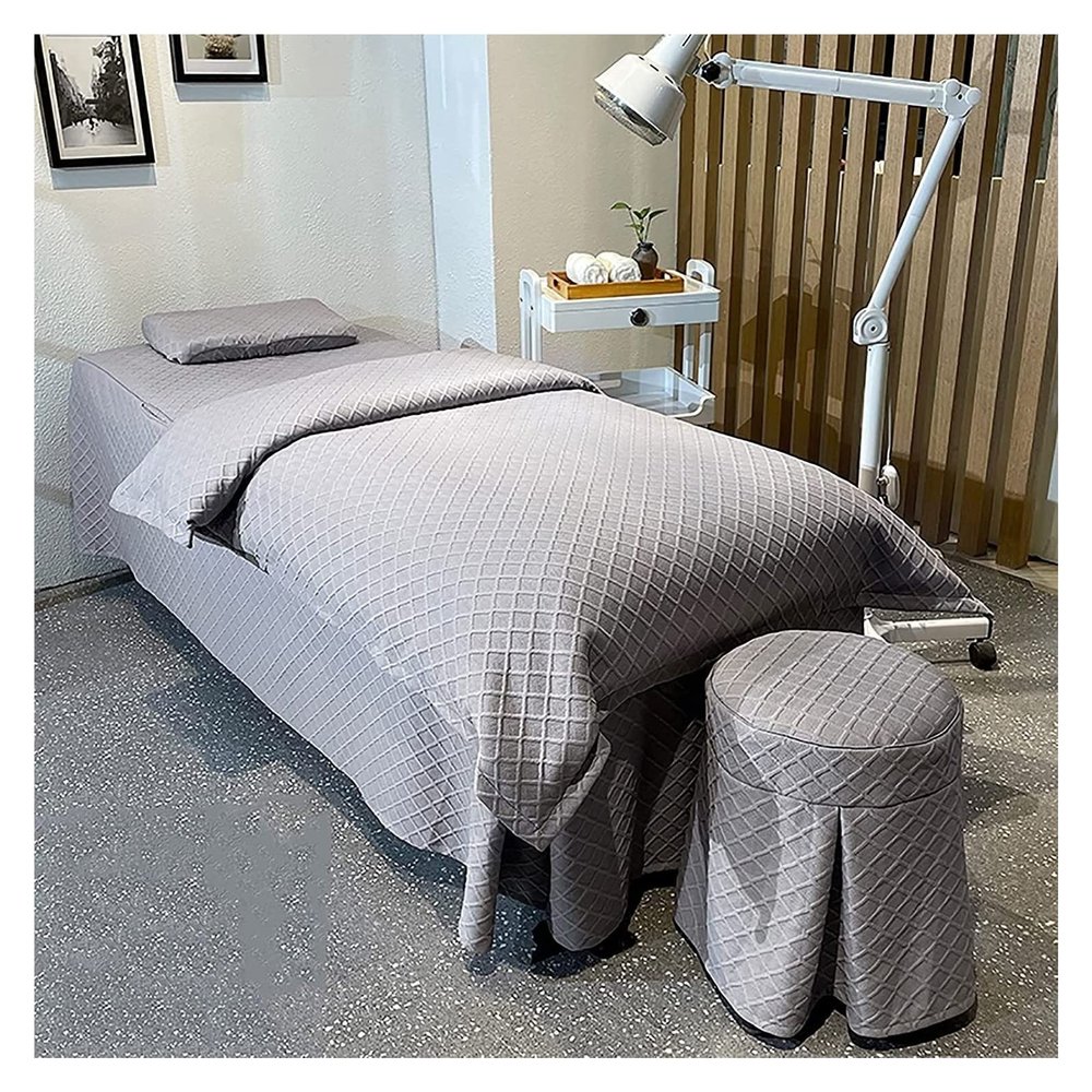 MIPOPS 4-Piece Cotton Massage Table Sheet Set, Solid Color Luxury Living Room Beauty Bed Cover Beauty Bedspreads Solid Color Salon Spa Massage Bed Cover(Gray,190x80cm(75x31inch))